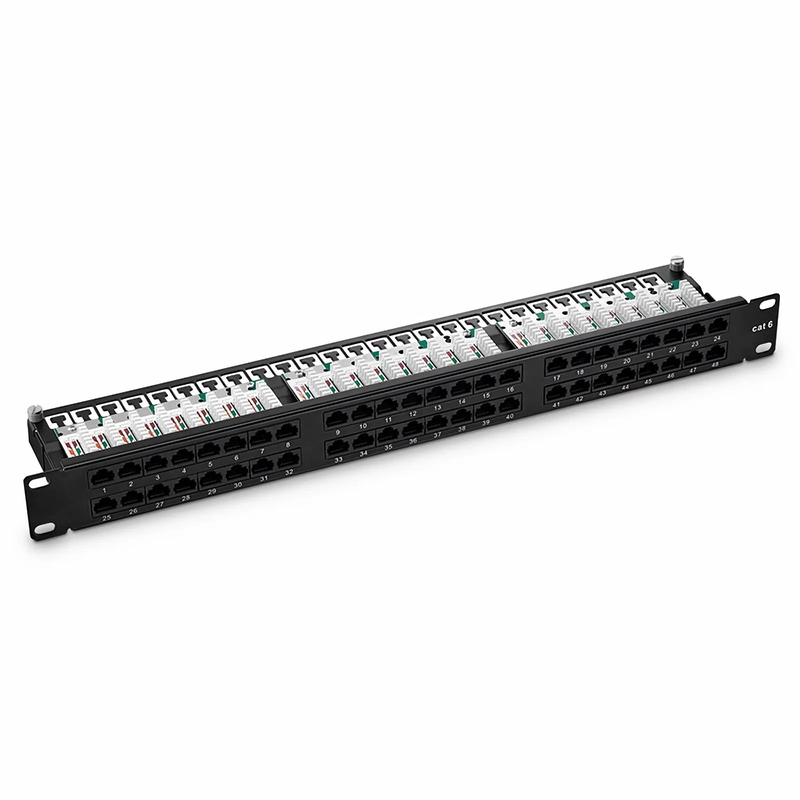 Refurb Squared Cat6 110-Style Patch Panel, 48-Port, 1RU, Cable Management Bar Included