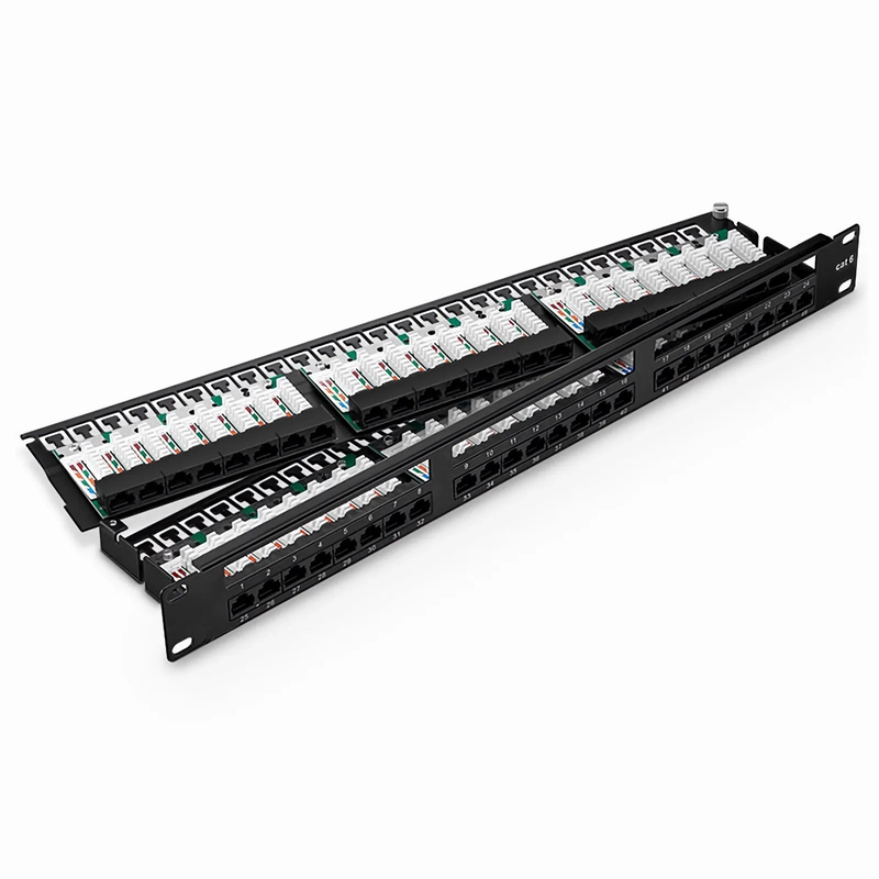 Refurb Squared Cat6 110-Style Patch Panel, 48-Port, 1RU, Cable Management Bar Included