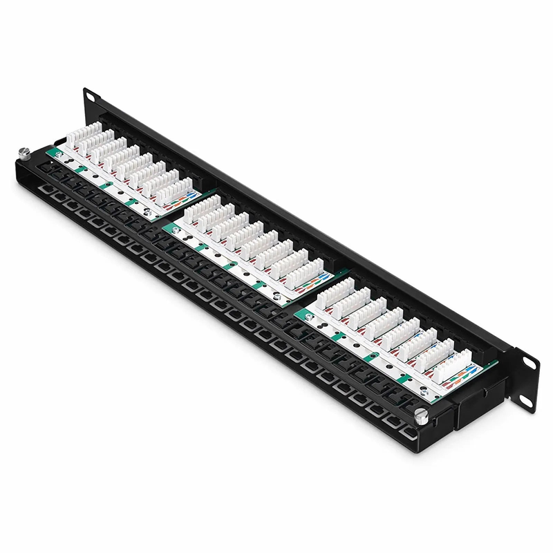 Refurb Squared Cat6 110-Style Patch Panel, 48-Port, 1RU, Cable Management Bar Included