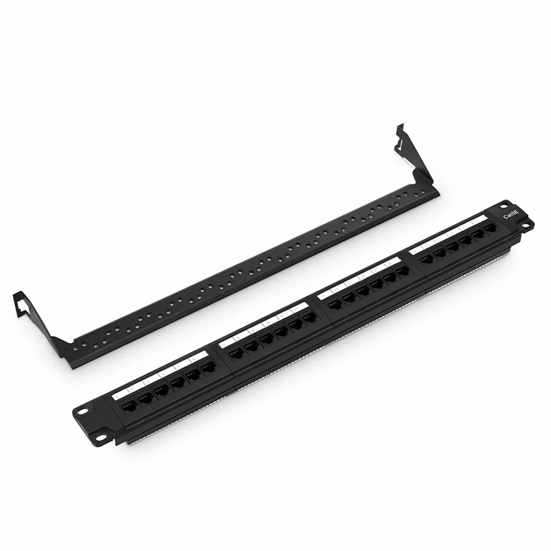 Refurb Squared Cat5e 110-Style Patch Panel, 24-Port, 1RU, Cable Management Bar Included