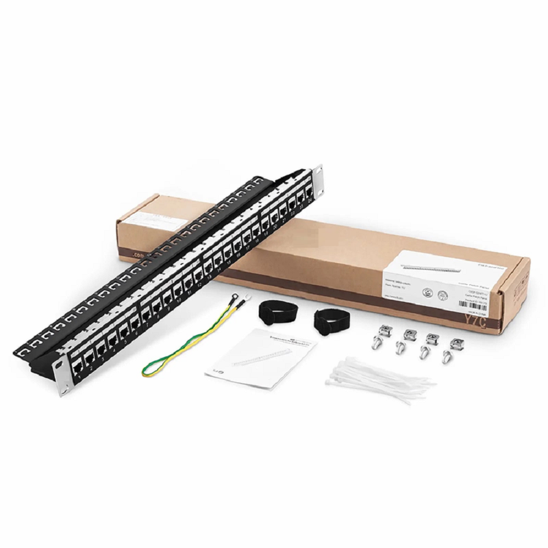 Refurb Squared Cat5e Coupler Patch Panel, 24-Port, 1RU, Cable Management Bar Included