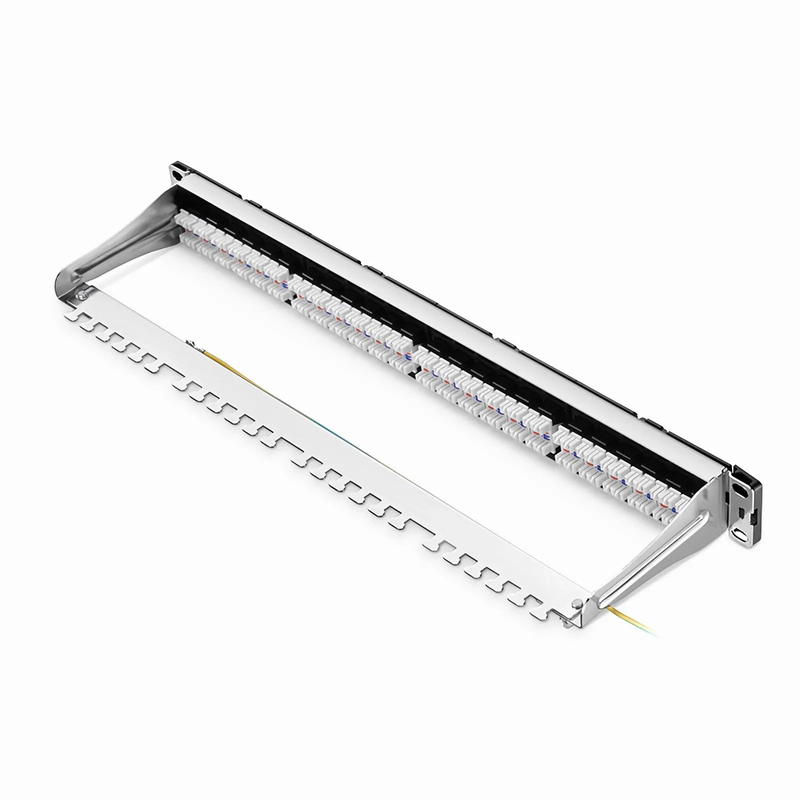 Refurb Squared FDMP Cat6 110-Style Unshielded Recessed Patch Panel, 24-Port, 1RU, Cable Management Bar Included