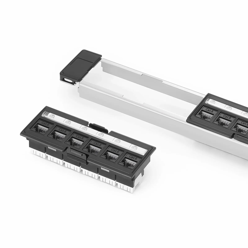 Refurb Squared FDMP Cat6 110-Style Unshielded Recessed Patch Panel, 24-Port, 1RU, Cable Management Bar Included