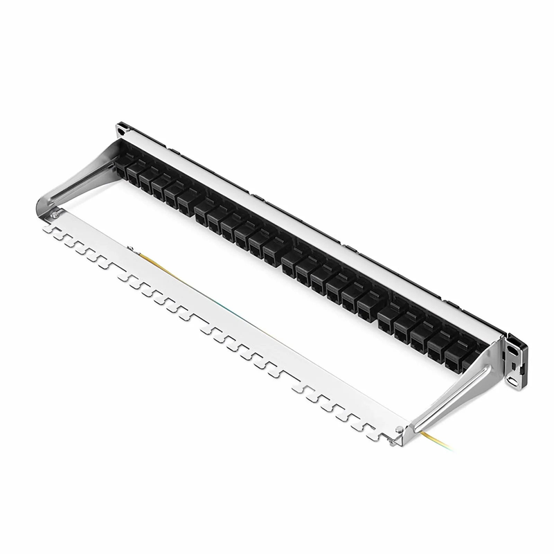 Refurb Squared FDMP Cat6 Unshielded Coupler Recessed Patch Panel, 24-Port, 1RU, Cable Management Bar Included