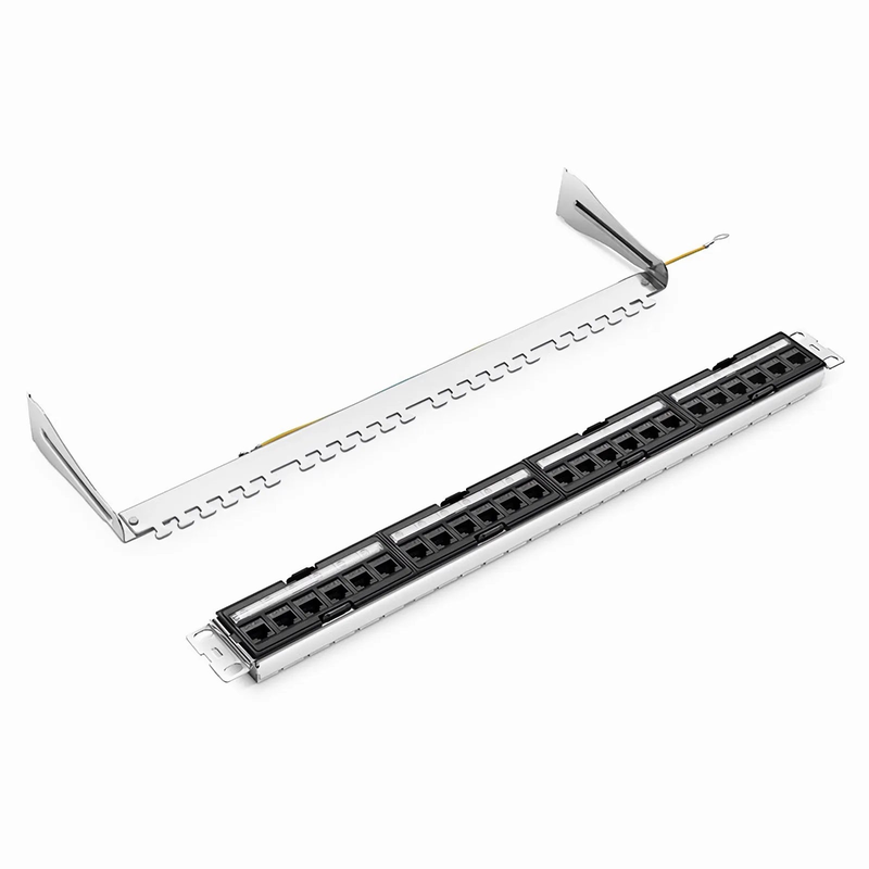 Refurb Squared FDMP Cat6 Unshielded Coupler Recessed Patch Panel, 24-Port, 1RU, Cable Management Bar Included