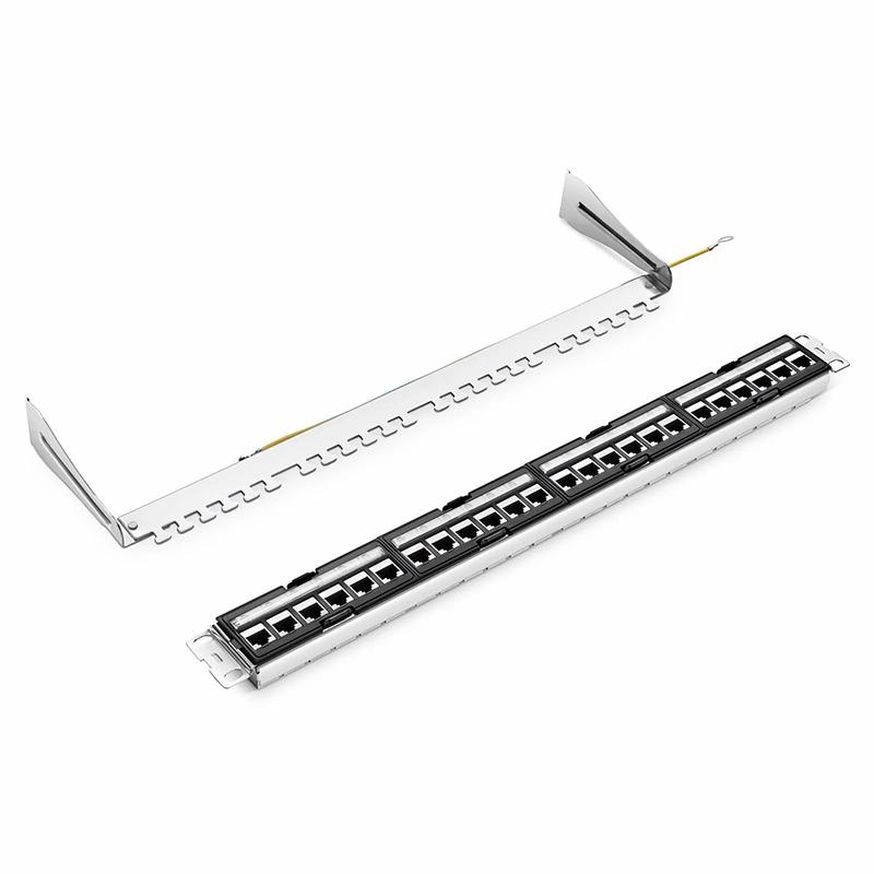 Refurb Squared FDMP Cat6 Shielded Coupler Recessed Patch Panel, 24-Port, 1RU, Cable Management Bar Included