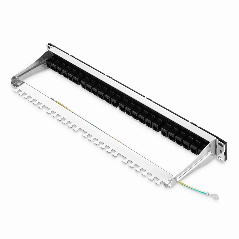 Refurb Squared FDMP Cat6a Unshielded Coupler Recessed Patch Panel, 24-Port, 1RU, Cable Management Bar Included