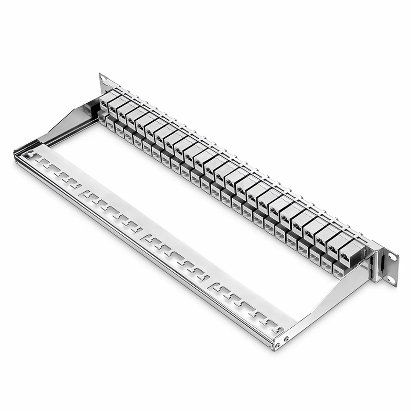 Refurb Squared FDMP Cat6a Shielded Coupler Flat Patch Panel, 48-Port, 1RU, Cable Management Bar Included