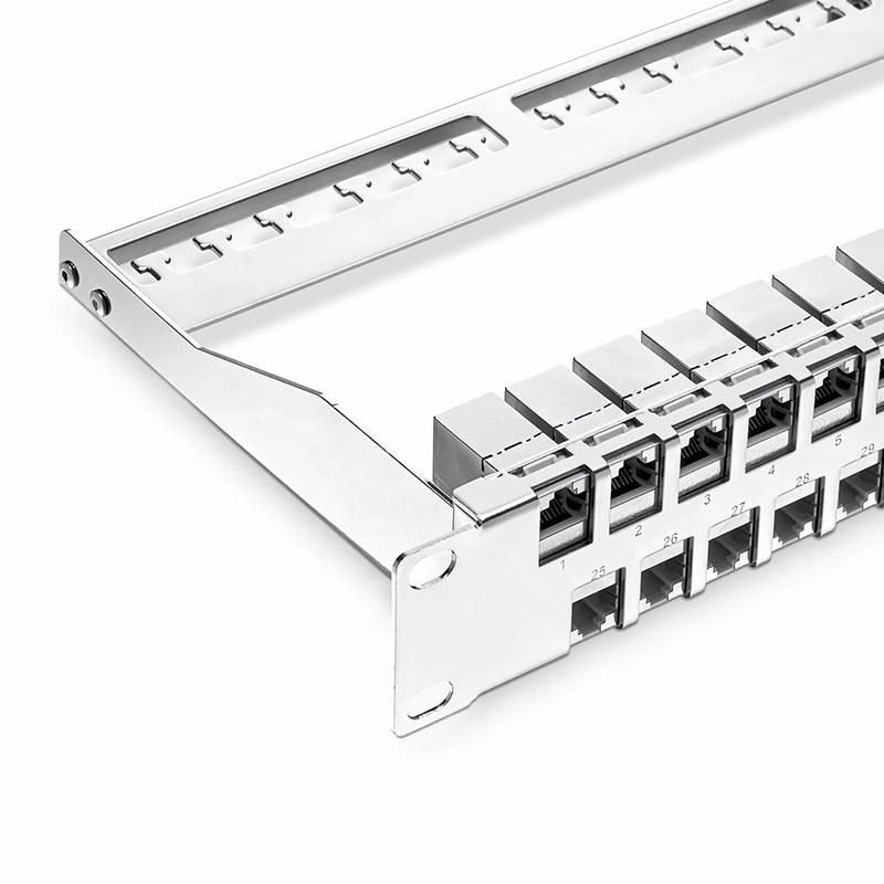Refurb Squared FDMP Cat6a Shielded Coupler Flat Patch Panel, 48-Port, 1RU, Cable Management Bar Included