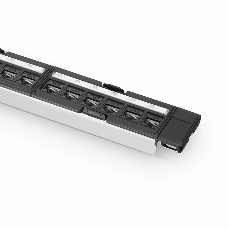 Refurb Squared FDMP Cat6 110-Style Unshielded Recessed Patch Panel, 24-Port, 1RU, Cable Management Bar Included