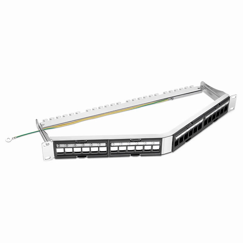 Refurb Squared FDMP Blank Shielded/UnShielded Angled Recessed Patch Panel for Keystone Modules, 24-Port, 1RU, Cable Management Bar Included, Black
