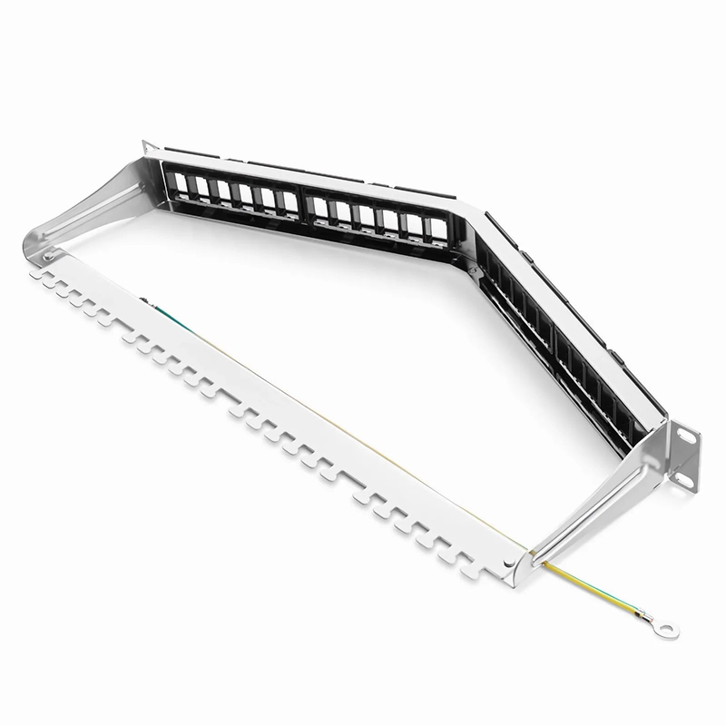 Refurb Squared FDMP Blank Shielded/UnShielded Angled Recessed Patch Panel for Keystone Modules, 24-Port, 1RU, Cable Management Bar Included, Black