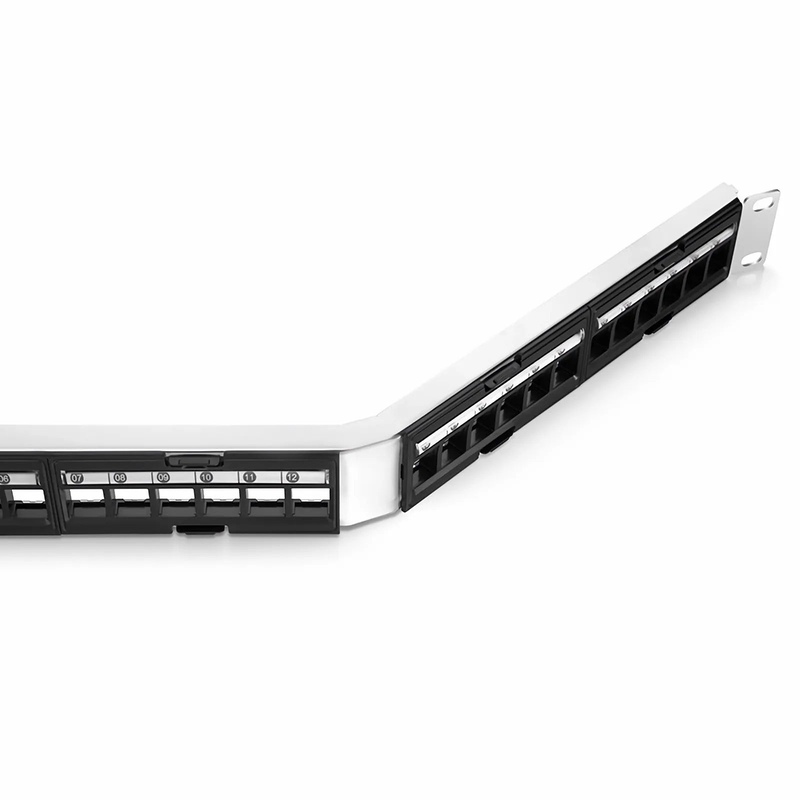 Refurb Squared FDMP Blank Shielded/UnShielded Angled Recessed Patch Panel for Keystone Modules, 24-Port, 1RU, Cable Management Bar Included, Black