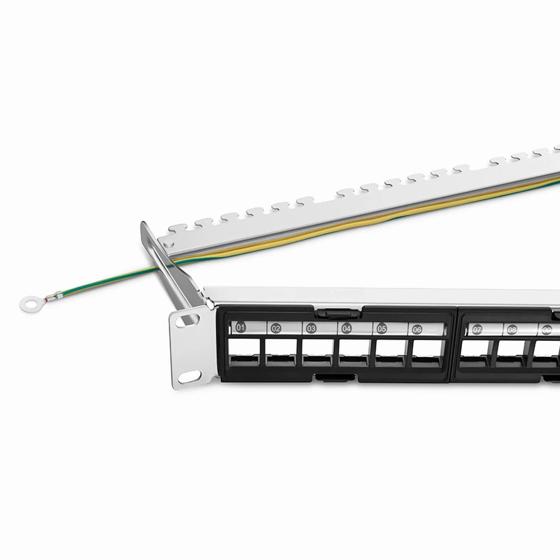 Refurb Squared FDMP Blank Shielded/UnShielded Angled Recessed Patch Panel for Keystone Modules, 24-Port, 1RU, Cable Management Bar Included, Black