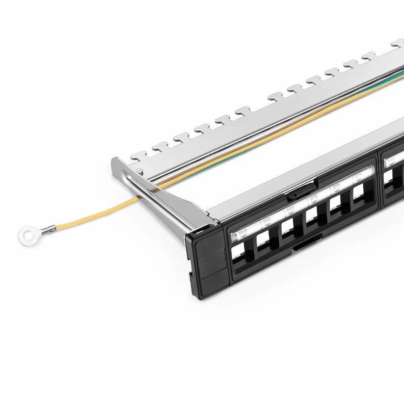 Refurb Squared FDMP Blank Shielded/UnShielded Recessed Patch Panel for Keystone Modules, 24-Port, 1RU, Cable Management Bar Included, Black