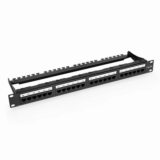 Refurb Squared Cat6a 110-Style Unshielded Patch Panel, 24-Port, 1RU, Cable Management Bar Included