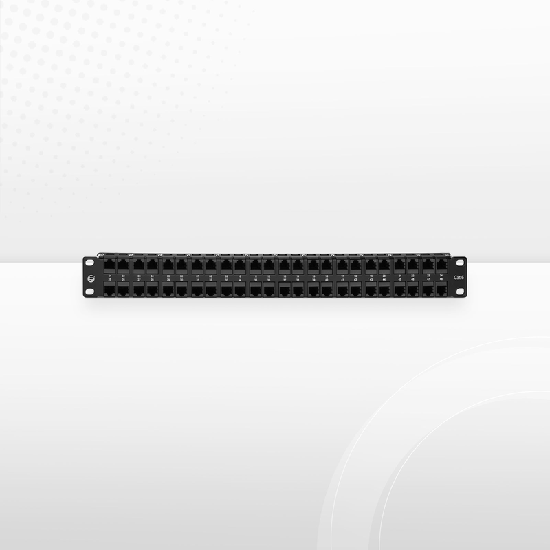 Refurb Squared Cat6 High Density Coupler Patch Panel, 48-Port, 1RU, Cable Management Bar Included