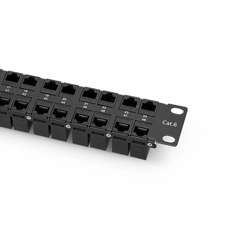 Refurb Squared Cat6 High Density Coupler Patch Panel, 48-Port, 1RU, Cable Management Bar Included