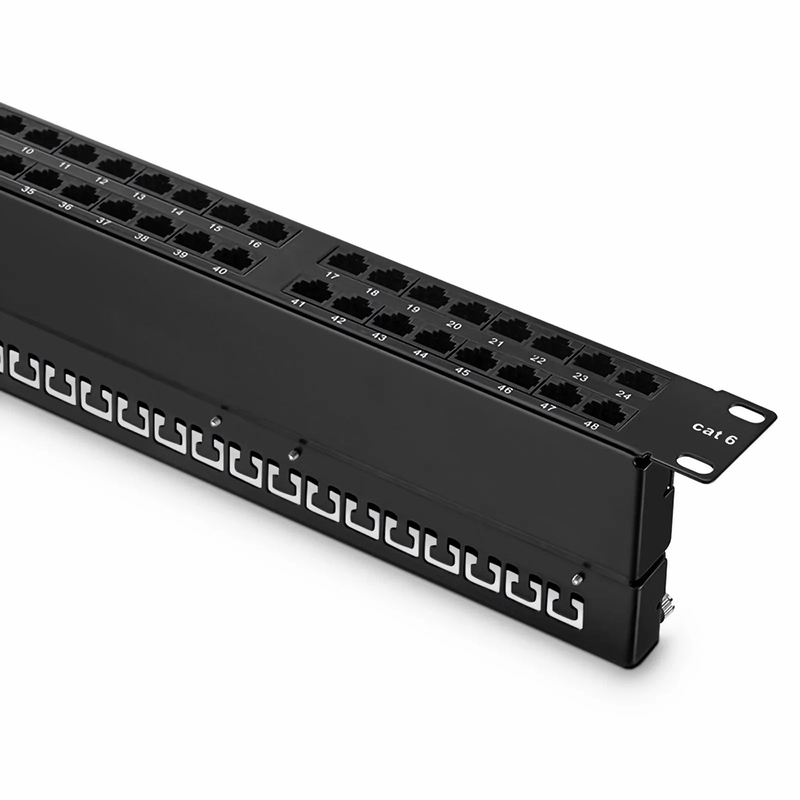 Refurb Squared Cat6 110-Style Patch Panel, 48-Port, 1RU, Cable Management Bar Included