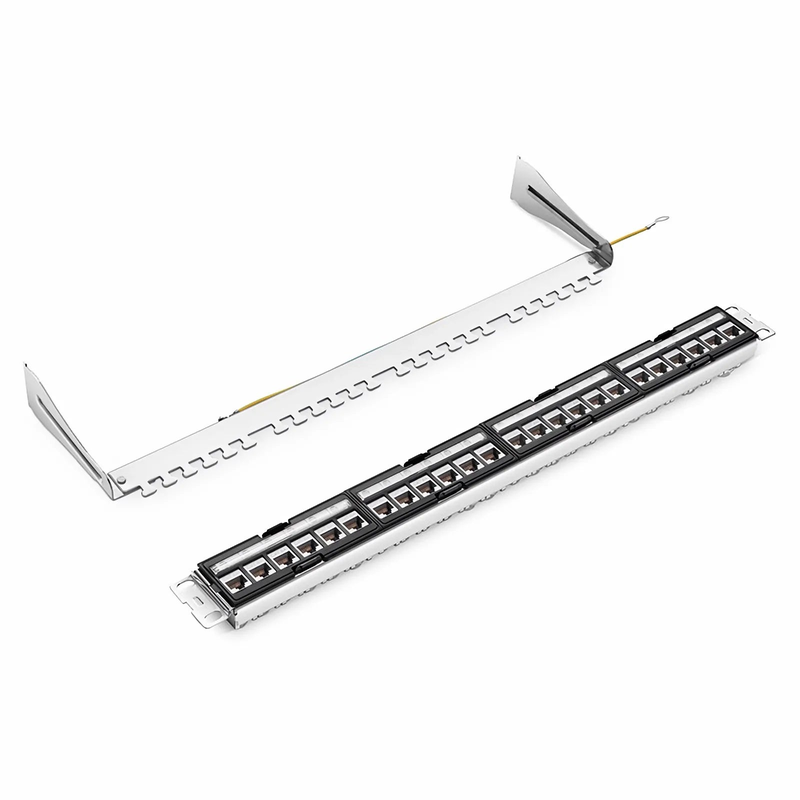 Refurb Squared FDMP Cat6a 110-Style Shielded Recessed Patch Panel, 24-Port, 1RU, Cable Management Bar Included