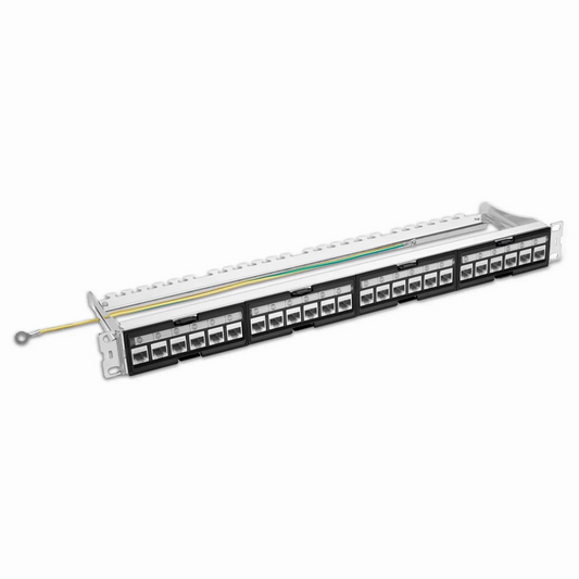 Refurb Squared FDMP Cat6a Shielded Coupler Recessed Patch Panel, 24-Port, 1RU, Cable Management Bar Included