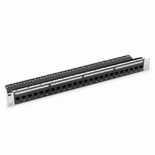 Refurb Squared Cat5e Coupler Patch Panel, 24-Port, 1RU, Cable Management Bar Included