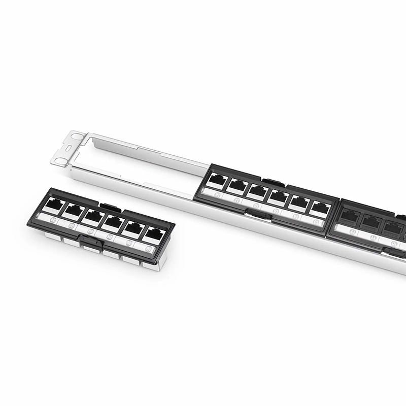 Refurb Squared FDMP Cat6 Shielded Coupler Recessed Patch Panel, 24-Port, 1RU, Cable Management Bar Included