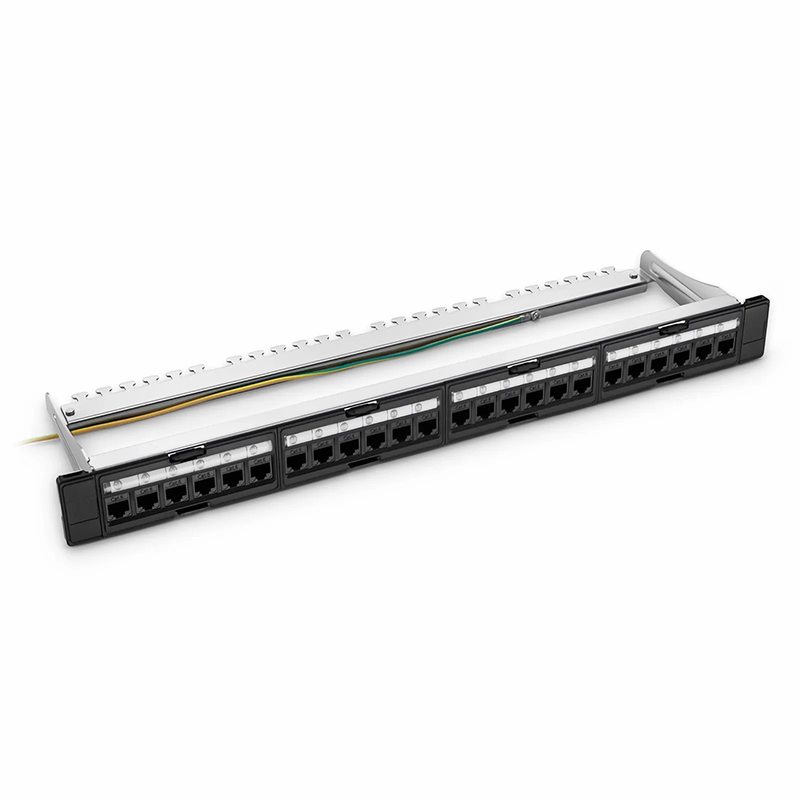 Refurb Squared FDMP Cat6 110-Style Unshielded Recessed Patch Panel, 24-Port, 1RU, Cable Management Bar Included