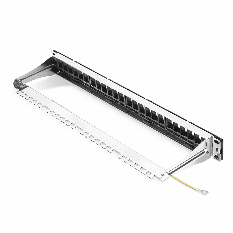 Refurb Squared FDMP Blank Shielded/UnShielded Recessed Patch Panel for Keystone Modules, 24-Port, 1RU, Cable Management Bar Included, Black