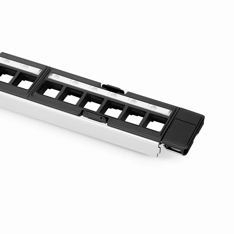 Refurb Squared FDMP Blank Shielded/UnShielded Recessed Patch Panel for Keystone Modules, 24-Port, 1RU, Cable Management Bar Included, Black