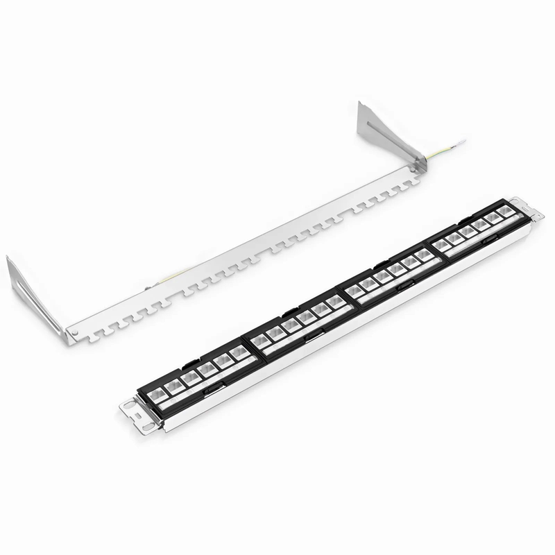 Refurb Squared FDMP Cat6a Shielded Coupler Recessed Patch Panel, 24-Port, 1RU, Cable Management Bar Included
