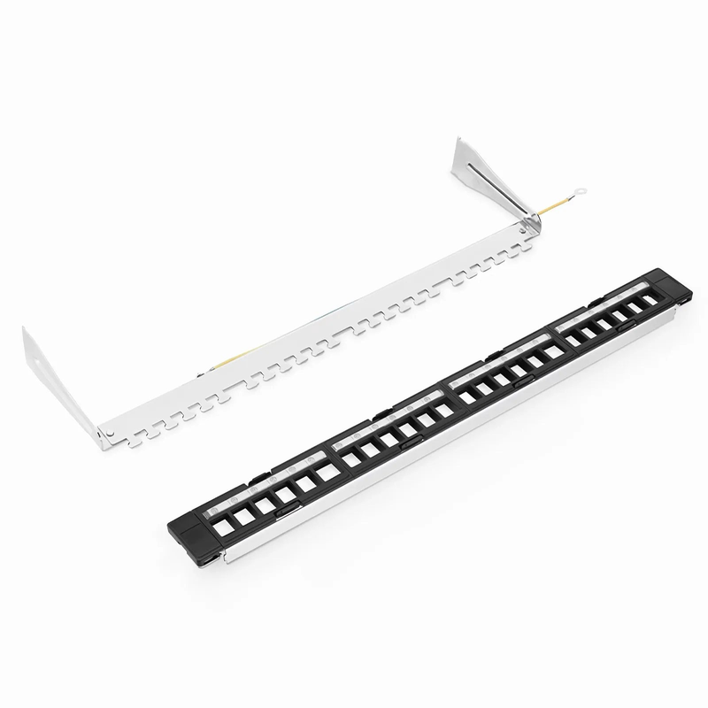 Refurb Squared FDMP Blank Shielded/UnShielded Recessed Patch Panel for Keystone Modules, 24-Port, 1RU, Cable Management Bar Included, Black