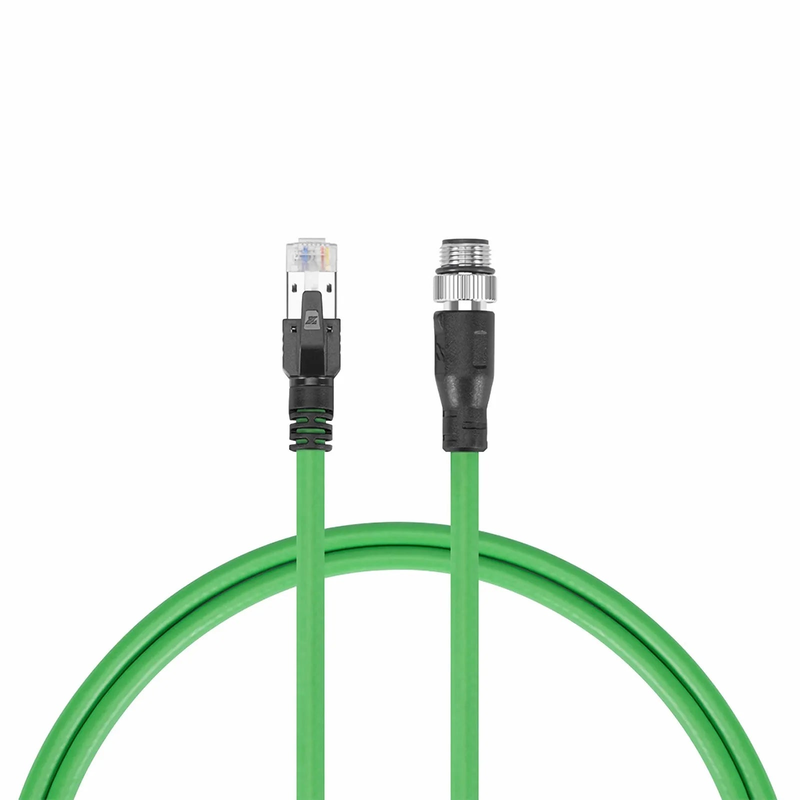 Refurb Squared 3.3ft (1m) Industrial M12D/4M to RJ45 Cordsets CAT7-FTP PVC Ethernet Network Patch Cable, Green, Profinet A