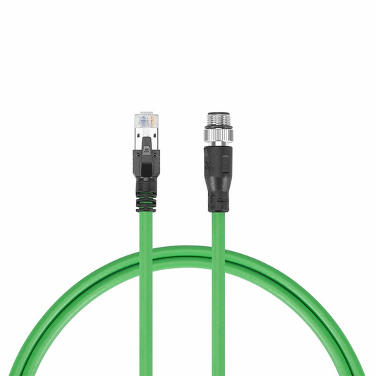 Refurb Squared 3.3ft (1m) Industrial M12D/4M to RJ45 Cordsets CAT7-FTP PVC Ethernet Network Patch Cable, Green, Profinet A