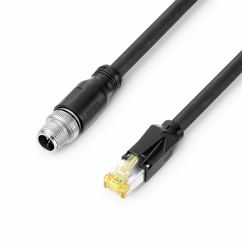 Refurb Squared 16ft (5m) Industrial M12X/8M to RJ45 Cordsets CAT6A SF/UTP PUR Ethernet Network Patch Cable, Black