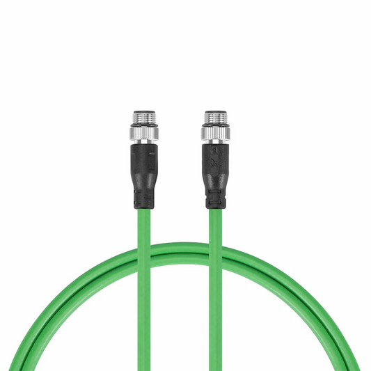 Refurb Squared 3.3ft (1m) Industrial M12D/4M to M12D/4M Cordsets PVC Ethernet Network Patch Cable, Green, Profinet A