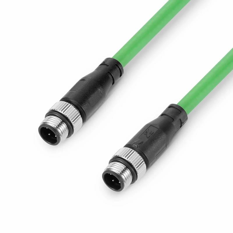 Refurb Squared 3.3ft (1m) Industrial M12D/4M to M12D/4M Cordsets PVC Ethernet Network Patch Cable, Green, Profinet A