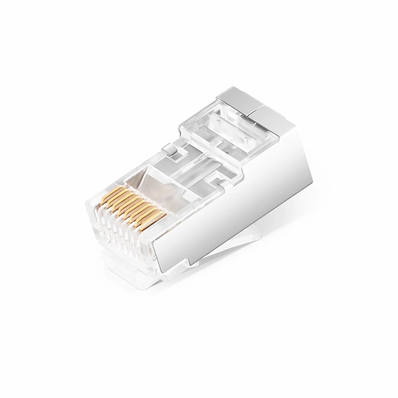Refurb Squared Cat6 RJ45 Pass Through Modular Plugs, Shielded Network Connectors for 24AWG Twisted Pair Solid or Stranded Cable (50/Pack)