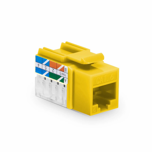 Refurb Squared Cat6 RJ45 (8P8C) Unshielded Punch Down Keystone Jack Module, Yellow, 12Pcs/Pack