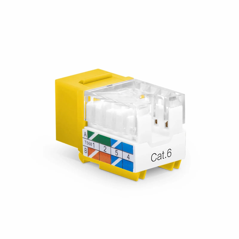 Refurb Squared Cat6 RJ45 (8P8C) Unshielded Punch Down Keystone Jack Module, Yellow, 12Pcs/Pack