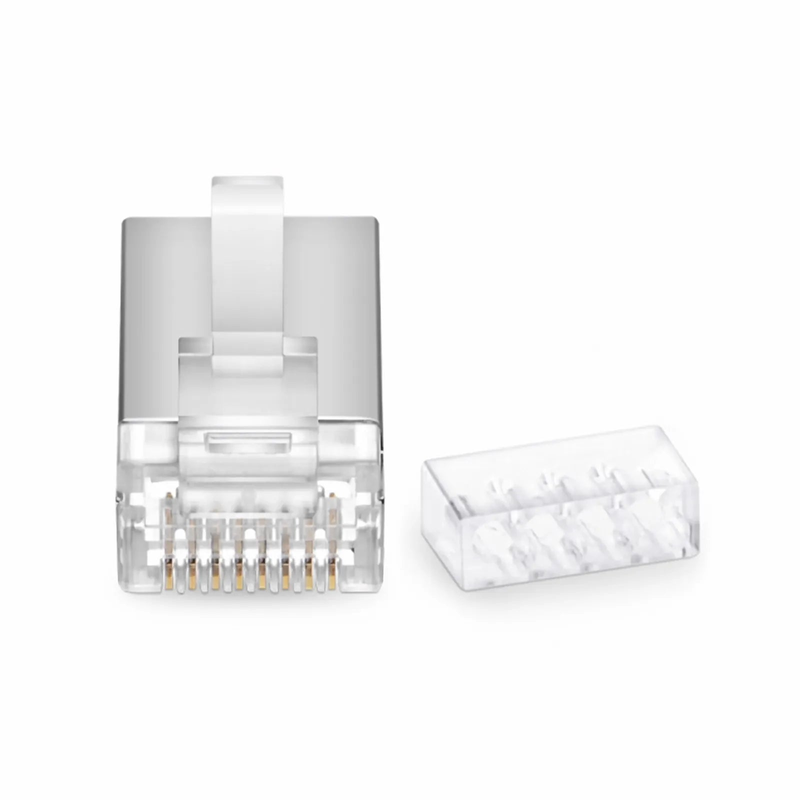Refurb Squared Cat6 RJ45 Standard Modular Plugs (Two-Piece Suit), Shielded Network Connectors for 26AWG Twisted Pair Solid or Stranded Cable (50/Pack)