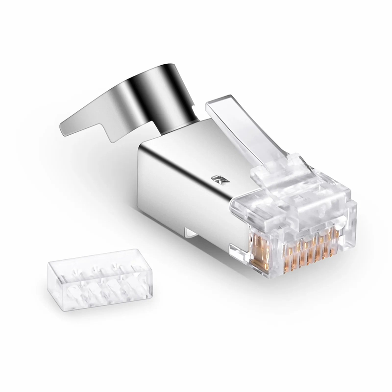 Refurb Squared Cat6a/Cat7 RJ45 Standard Modular Plugs (Two-Piece Suit), Shielded Network Connectors for 23AWG Twisted Pair Solid Cable or Stranded Cable (50/Pack)
