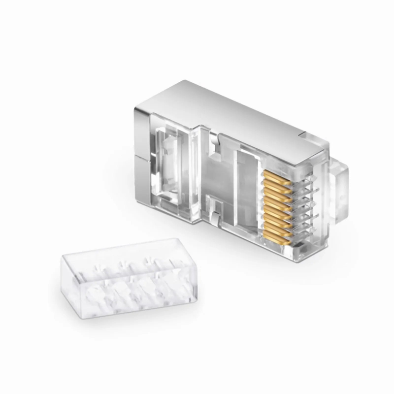 Refurb Squared Cat6 RJ45 Standard Modular Plugs (Two-Piece Suit), Shielded Network Connectors for 26AWG Twisted Pair Solid or Stranded Cable (50/Pack)