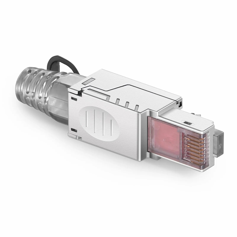 Refurb Squared Cat5e/Cat6/Cat6a RJ45 Tool-Free Field Term Modular Plugs with Pull-tab, Shielded Network Connectors for 23~26AWG Twisted Pair Solid or Stranded Cable (10/Pack)