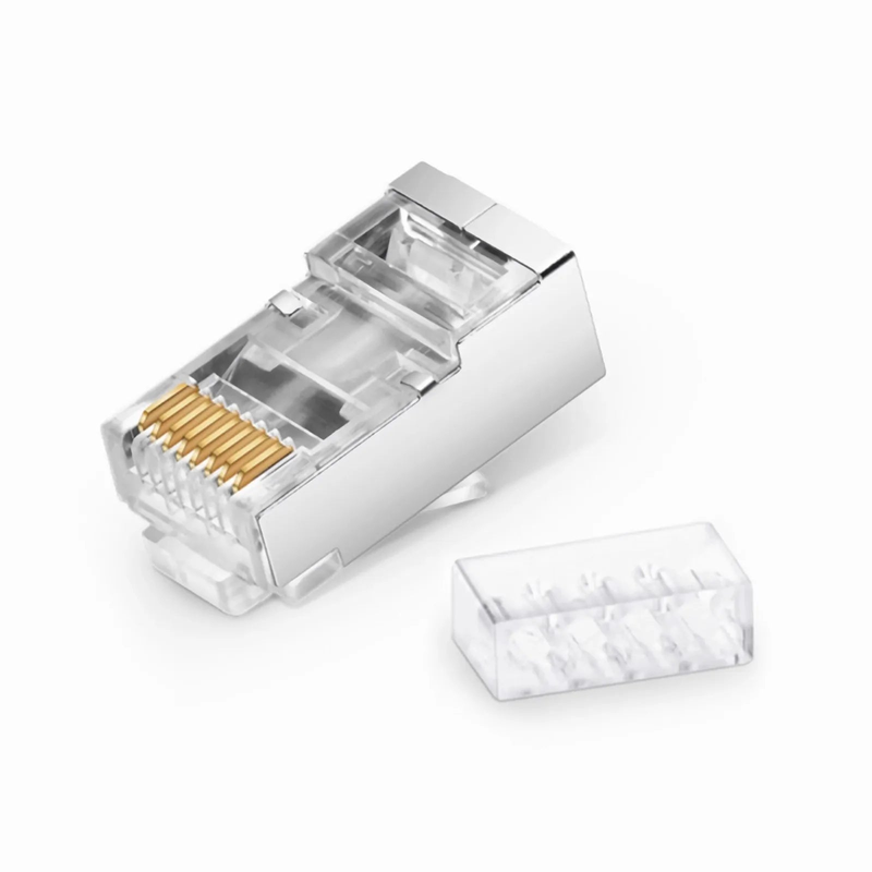 Refurb Squared Cat6 RJ45 Standard Modular Plugs (Two-Piece Suit), Shielded Network Connectors for 26AWG Twisted Pair Solid or Stranded Cable (50/Pack)
