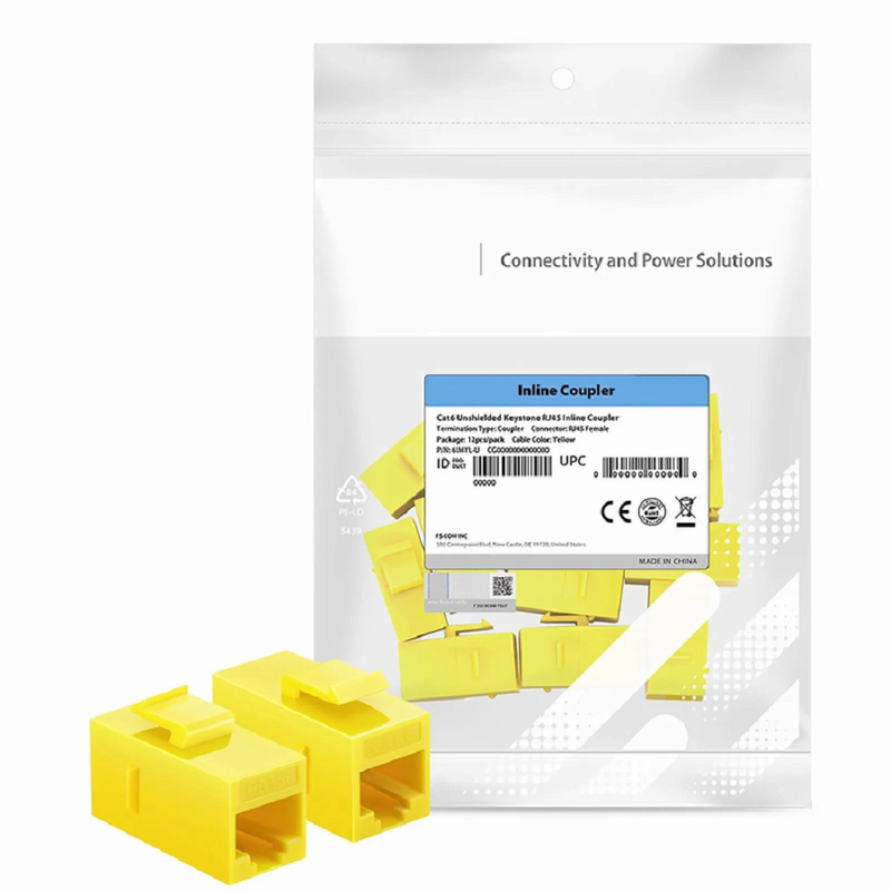 Refurb Squared Cat6 Keystone RJ45 Coupler, Unshielded, Female to Female Insert Inline Coupler - White (12pcs/Pack)