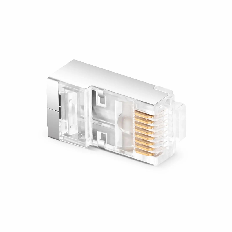 Refurb Squared Cat6 RJ45 Pass Through Modular Plugs, Shielded Network Connectors for 24AWG Twisted Pair Solid or Stranded Cable (50/Pack)