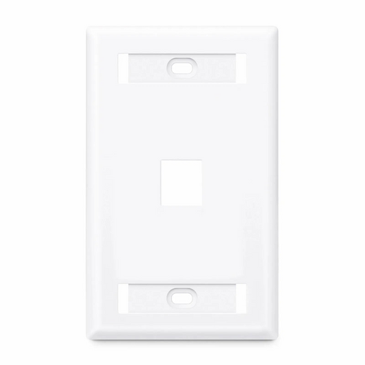 Refurb Squared Single Gang Keystone Faceplate, Label Pockets, 1 Port, White, 4.49'' x 2.76''
