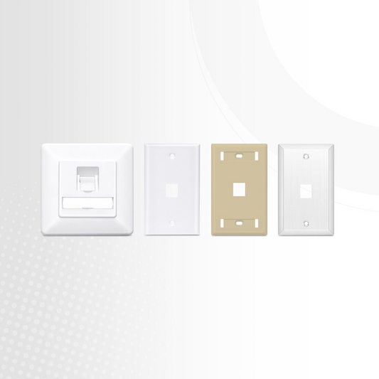 Refurb Squared French-style Single Gang Snap-in Keystone Faceplate, Computer and Telephone Identification Icons, 2 Port, 1U, White, 1.76" x 1.76"