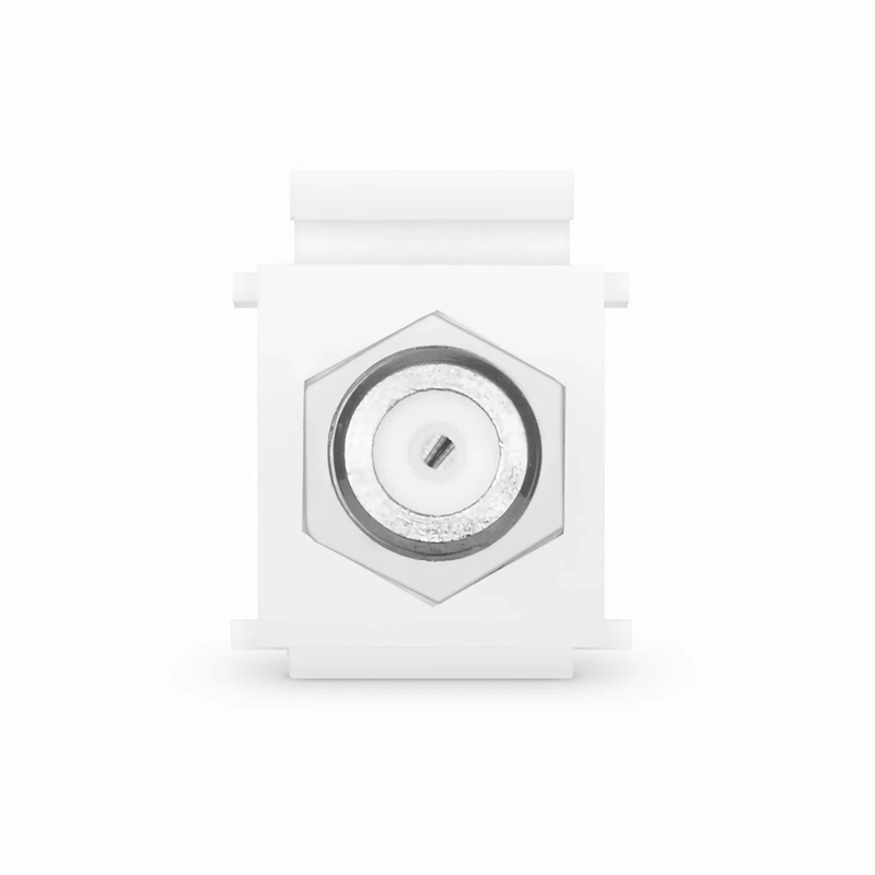 Refurb Squared Feedthrough SyncEase F-Connector, Nickel-Plated, White Housing